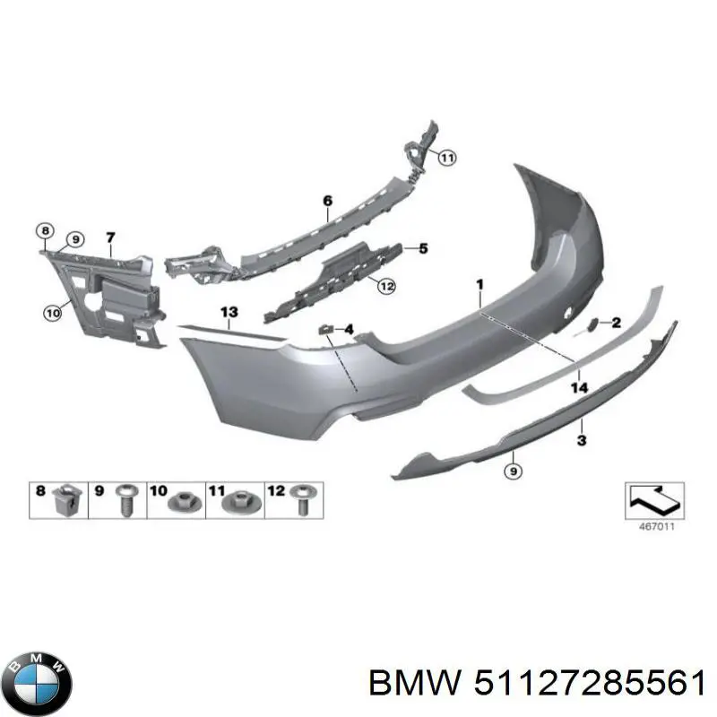 51127285561 BMW Guia esquerda do pára-choque traseiro