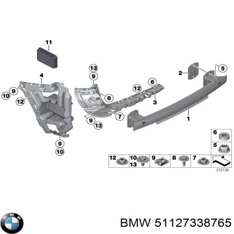 51127338765 BMW Consola esquerda do pára-choque traseiro