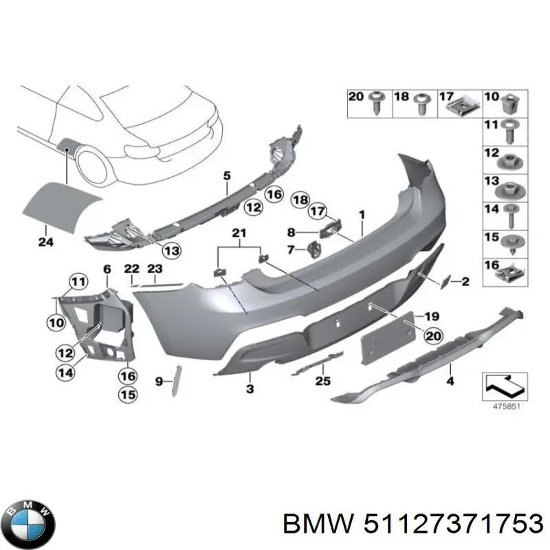 51127371753 BMW Consola esquerda do pára-choque traseiro
