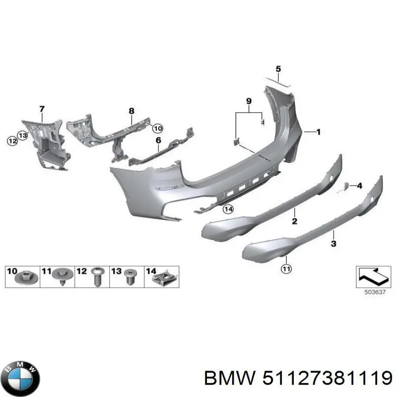51127381119 BMW Consola esquerda do pára-choque traseiro