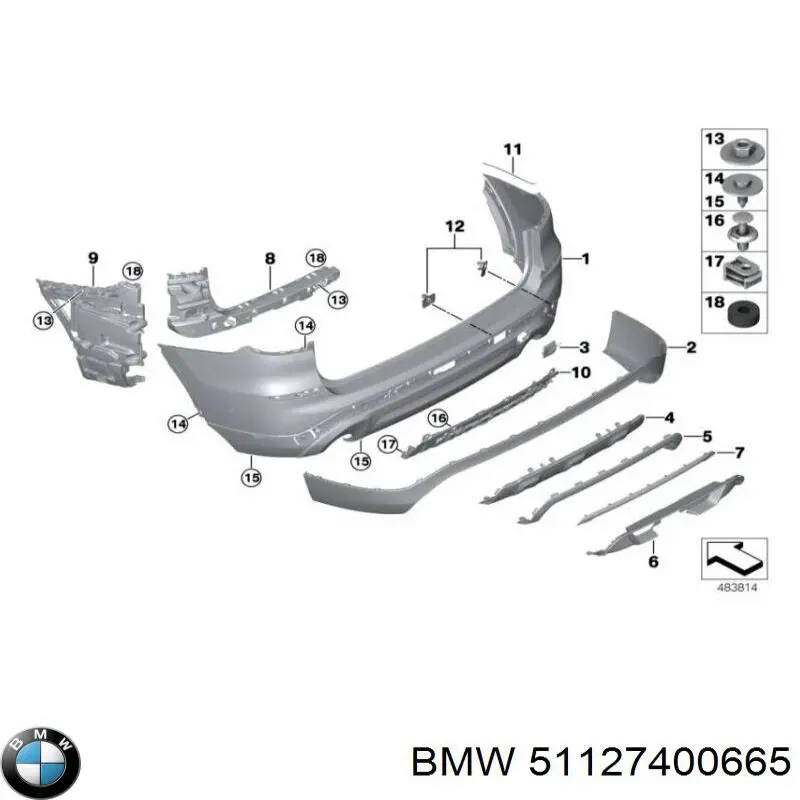 51127400665 BMW Consola esquerda do pára-choque traseiro