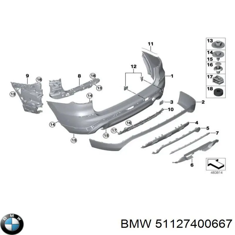 51127400667 BMW Guia esquerda do pára-choque traseiro