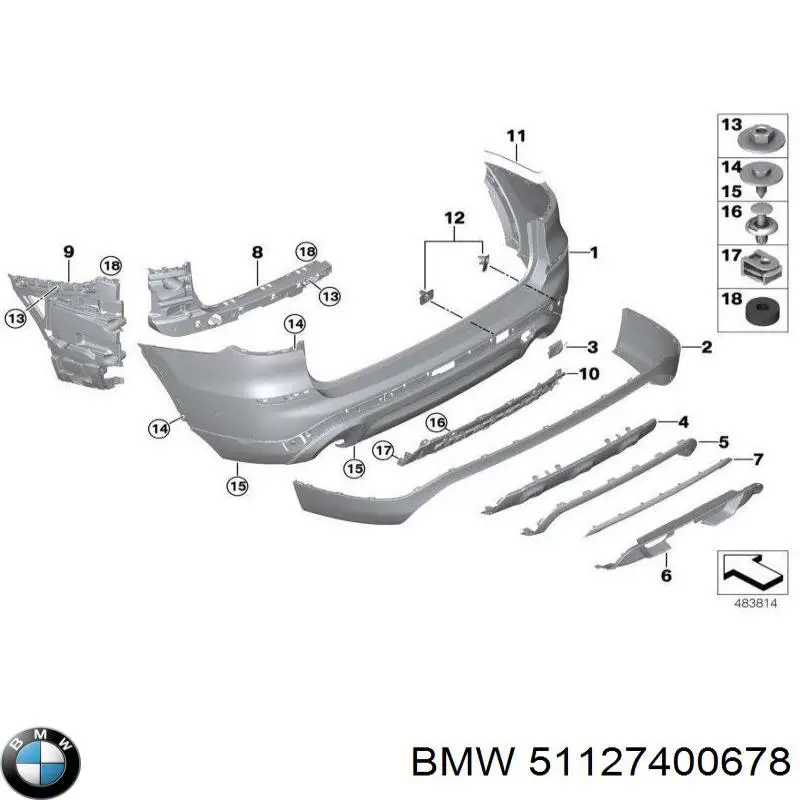 51127400678 BMW Placa sobreposta central do pára-choque traseiro