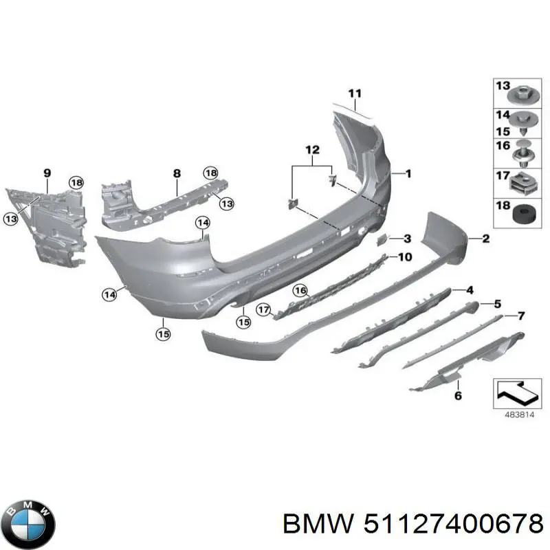 Placa sobreposta central do pára-choque traseiro BMW 51127400678 preço, a partir de 227,57 USD