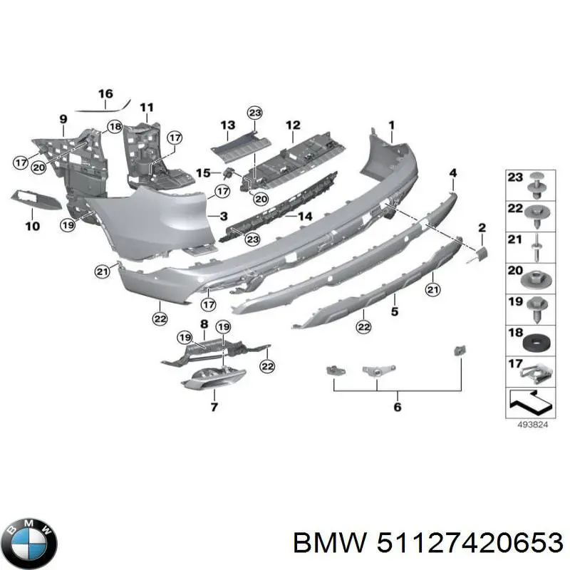 51127420653 BMW Guia esquerda do pára-choque traseiro