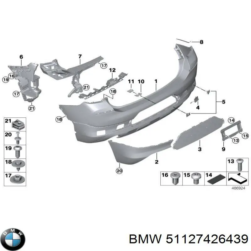 51127426439 BMW Consola esquerda do pára-choque traseiro