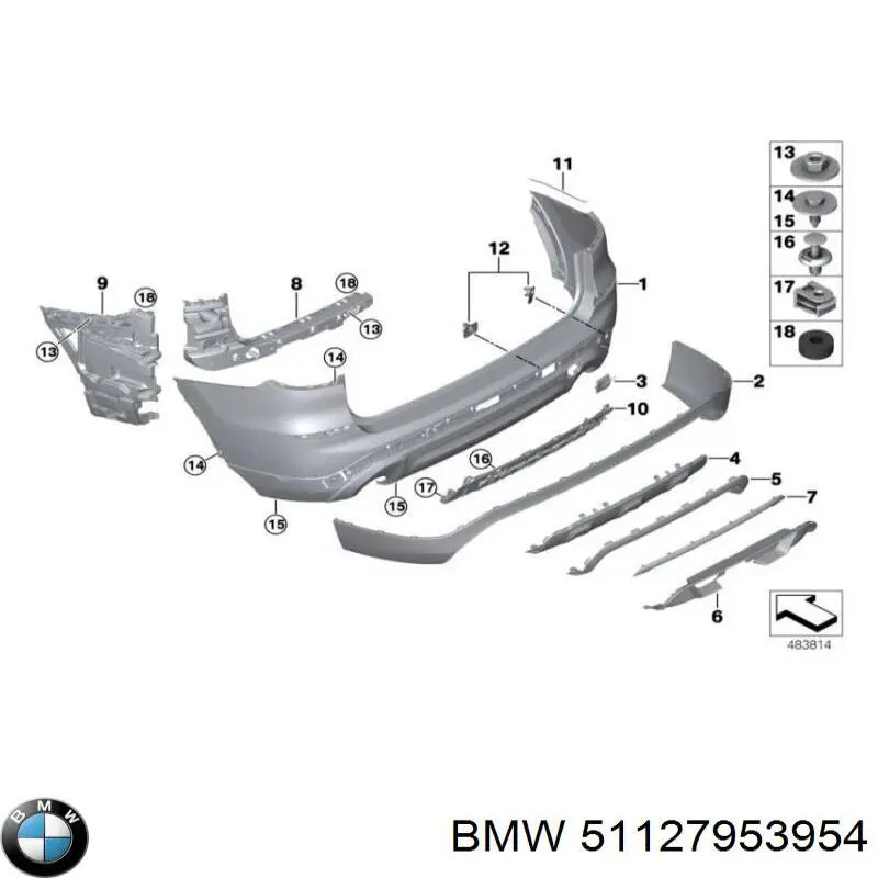 51127953954 BMW Tampão traseiro do pára-choque do gancho de reboque