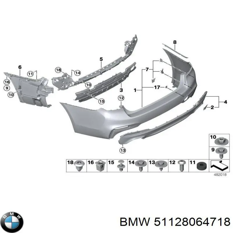 51128064718 BMW Placa sobreposta do pára-choque traseiro