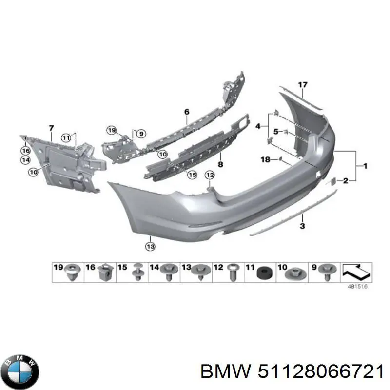 51128066721 BMW Consola esquerda do pára-choque traseiro