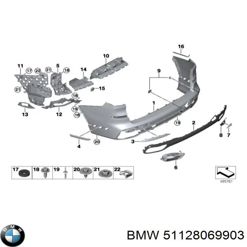 51128069903 BMW Guia esquerda do pára-choque traseiro