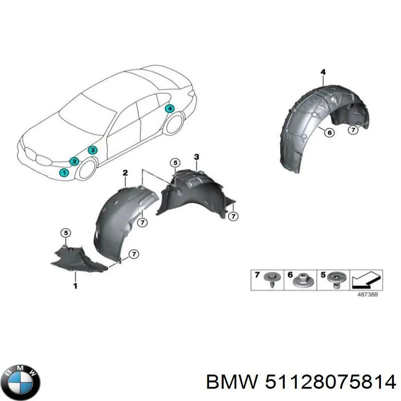 51128075814 BMW Guarda-barras direito dianteiro do pára-lama dianteiro