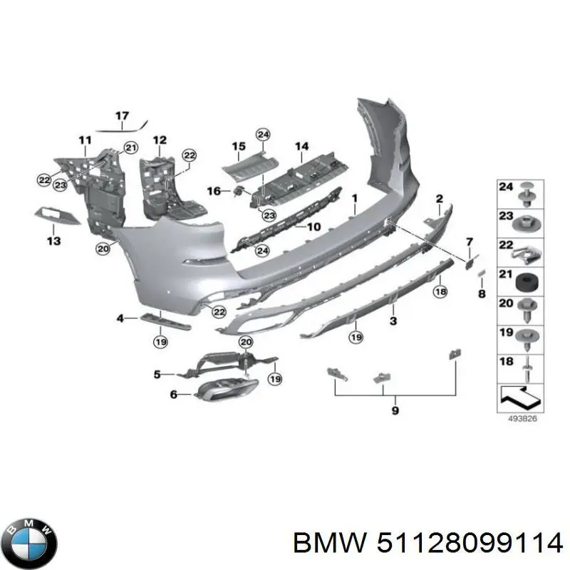 51128099114 BMW Placa sobreposta do pára-choque traseiro