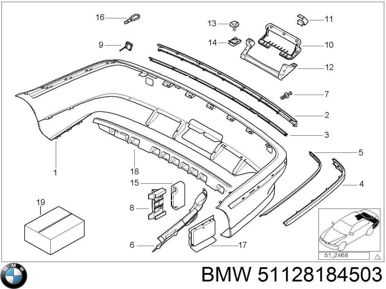 Moldura central do pára-choque traseiro BMW 51128184503 preço, a partir de 30,41 USD