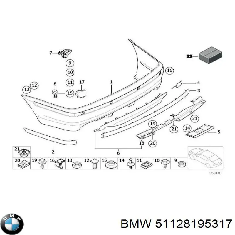 Compre 51128195317 BMW Moldura central do pára-choque traseiro