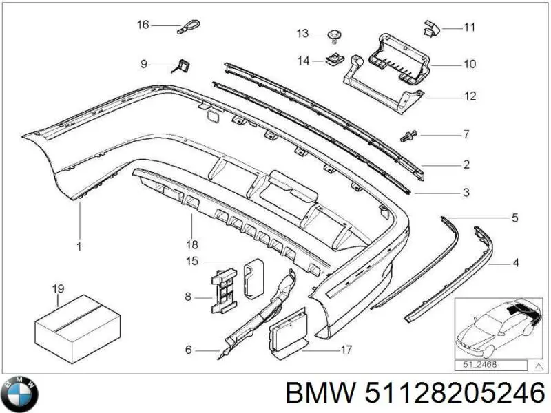 51128205246 BMW Placa sobreposta central do pára-choque traseiro