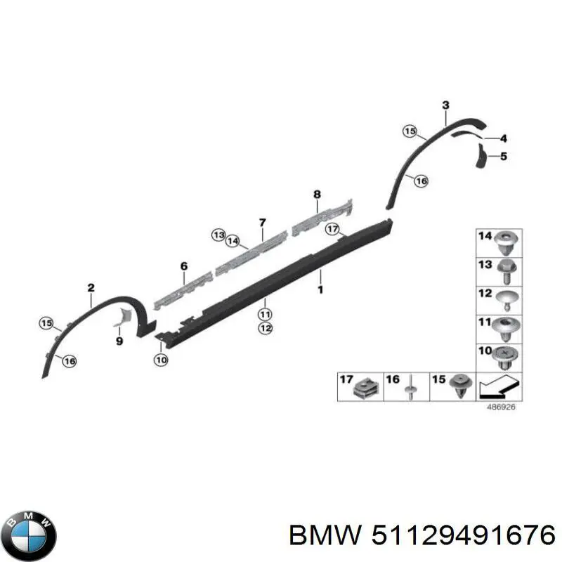 51129491676 BMW Expansor direito (placa sobreposta) de arco do pára-lama traseiro