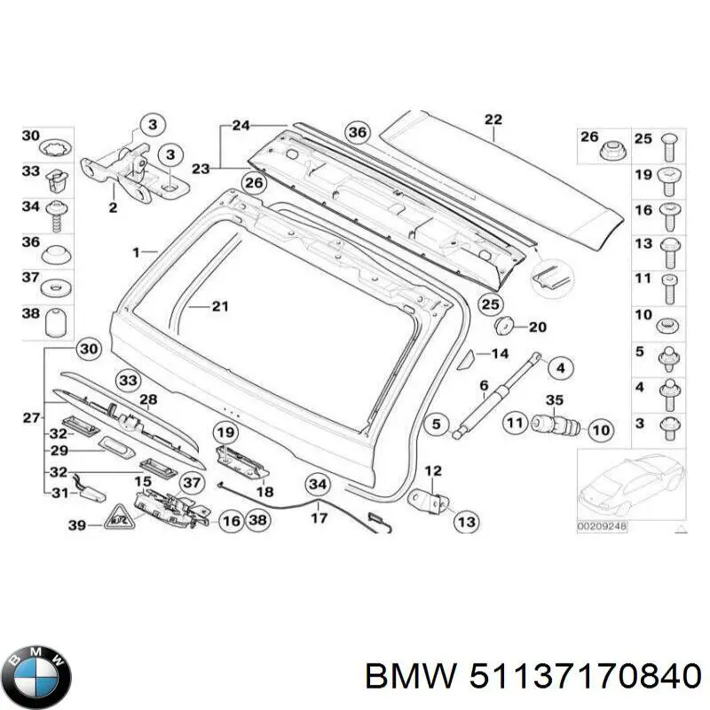 51137170840 BMW Puxador externo de tampa de porta-malas (de 3ª/5ª porta traseira)