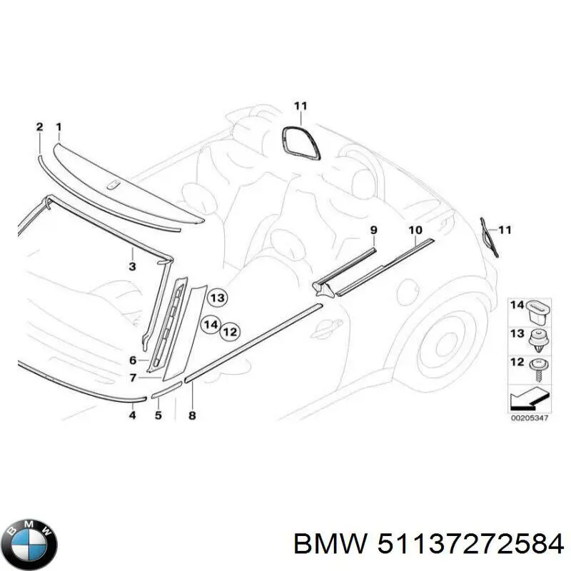 51137272584 BMW Placa sobreposta externa dianteira direita de suporte de carroçaria