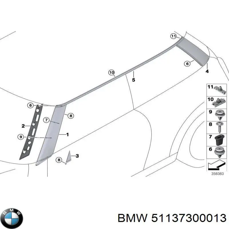 51137300013 BMW Placa sobreposta externa traseira esquerda de suporte de carroçaria