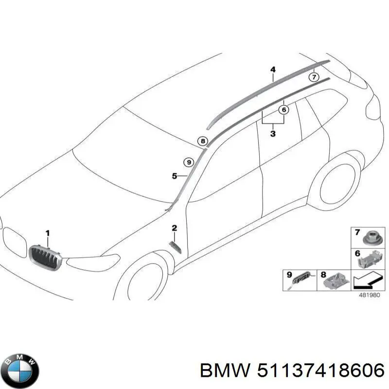 51137418606 BMW Moldura do pára-lama dianteiro direito