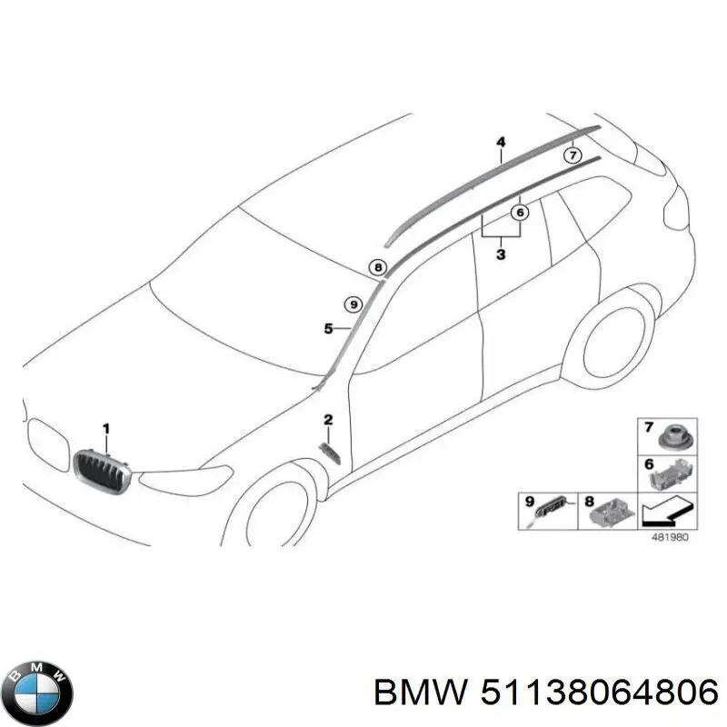 51138064806 BMW Placa sobreposta do pára-lama dianteiro direito