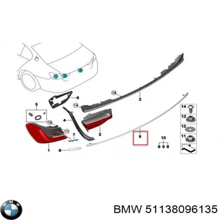 51138096135 BMW Moldura de tampa de porta-malas
