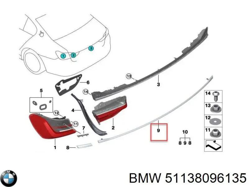 Moldura de tampa de porta-malas BMW 51138096135 preço, a partir de 546,98 USD