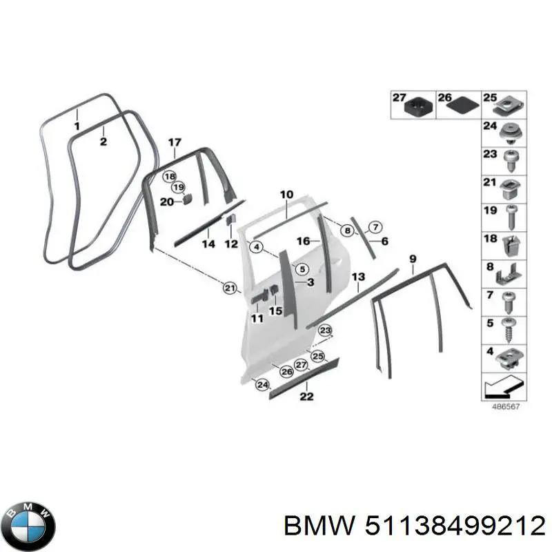 51138499212 BMW Moldura da porta traseira direita inferior