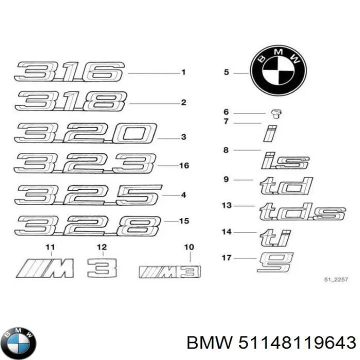 Emblema de tampa de porta-malas (emblema de firma) BMW 51148119643 preço, a partir de 75,49 USD