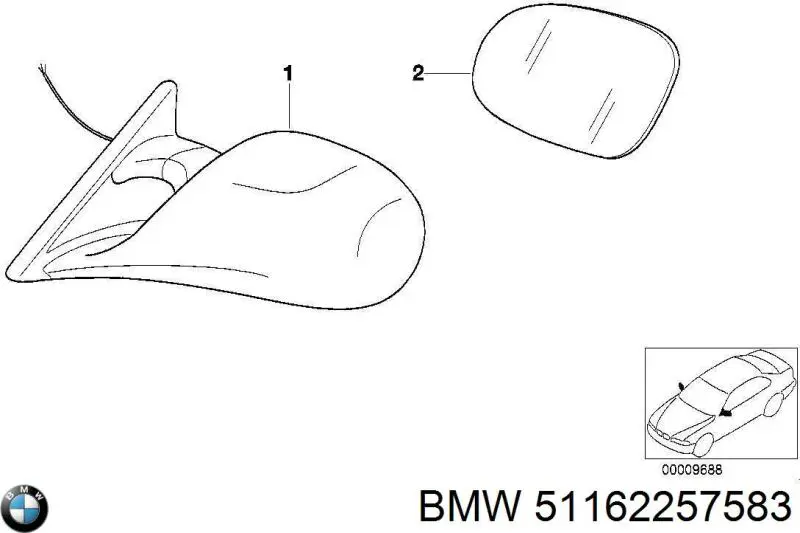 Espelho de retrovisão esquerdo BMW 51162257583 preço, a partir de 752,84 USD