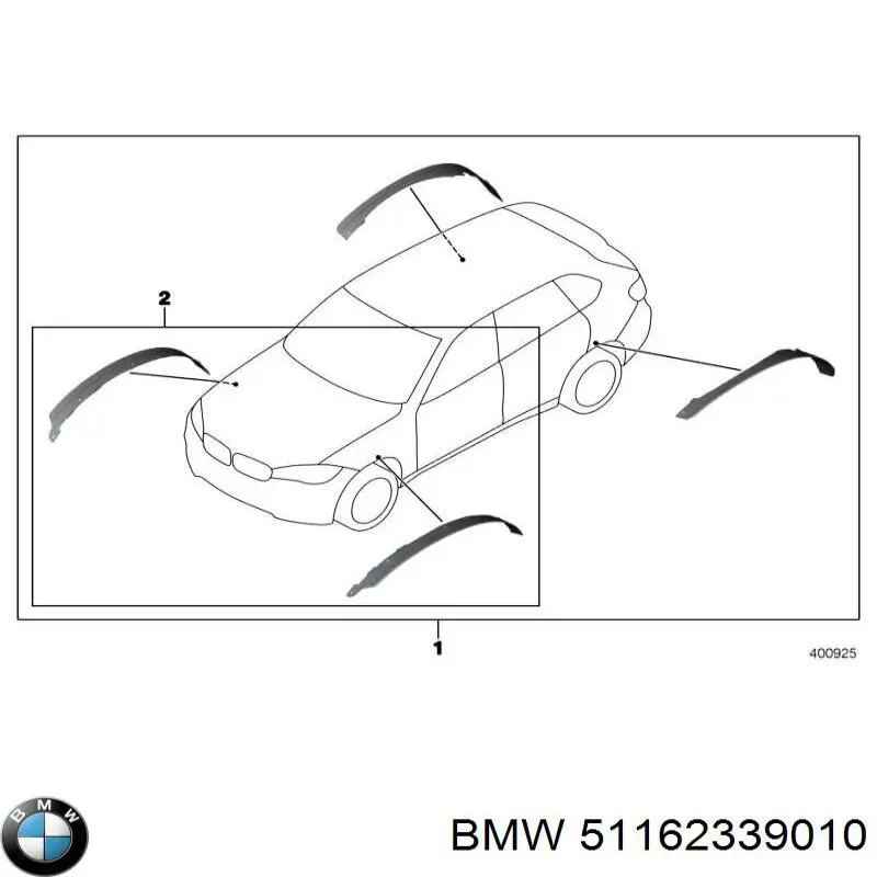 51162339010 BMW Moldura dilatadora de arco da roda, kit