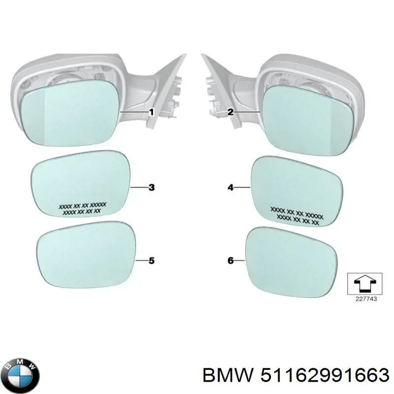 51162991663 BMW Elemento espelhado do espelho de retrovisão esquerdo