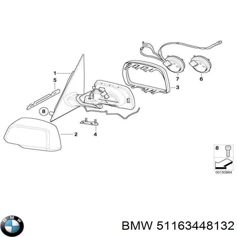 Espelho de retrovisão direito BMW 51163448132 preço, a partir de 143,02 USD
