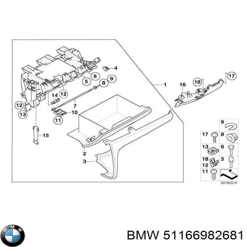 Caixa para porta-luvas (porta-luvas) BMW 51166982681 preço, a partir de 90,24 USD