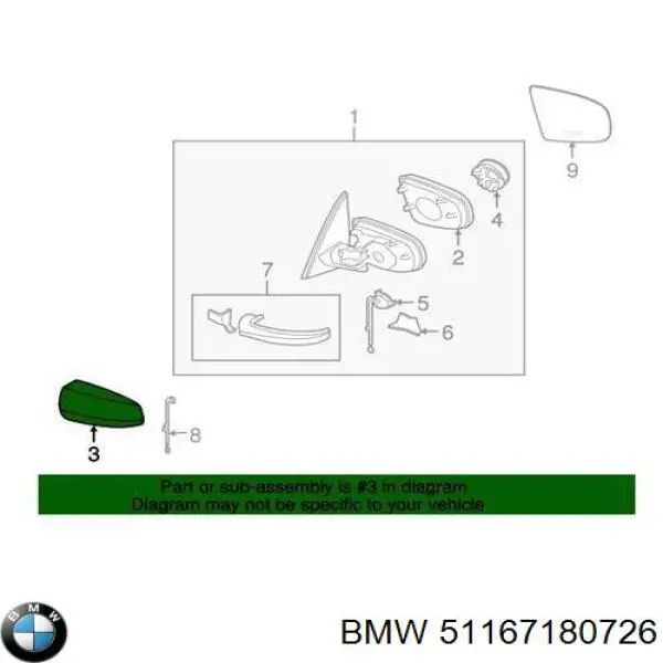 51167180726 BMW Placa sobreposta (tampa) do espelho de retrovisão direito