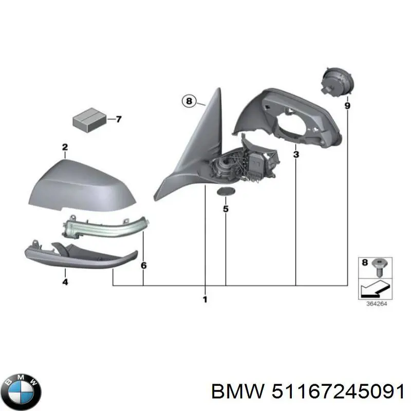 51167245091 BMW Espelho de retrovisão esquerdo