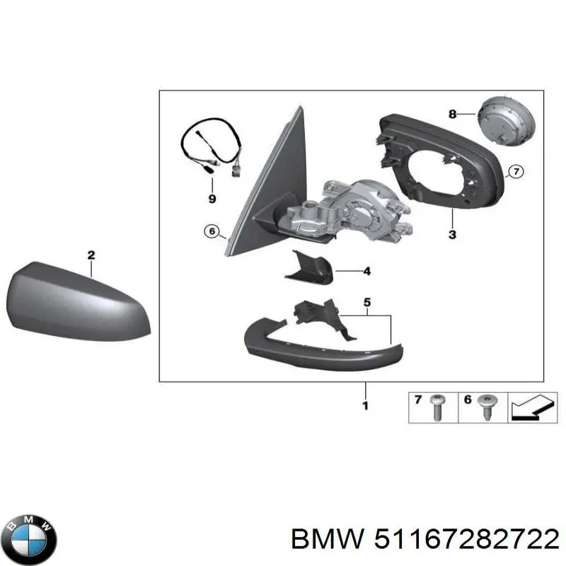 51167282722 BMW Espelho de retrovisão direito