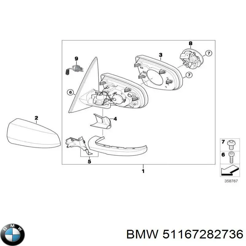51167282736 BMW Caixa do espelho de retrovisão direito