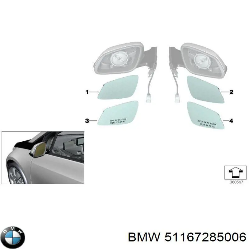 Elemento espelhado do espelho de retrovisão direito BMW 51167285006 preço, a partir de 86,21 USD