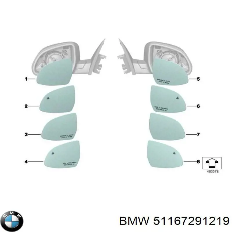 51167291219 BMW Elemento espelhado do espelho de retrovisão esquerdo