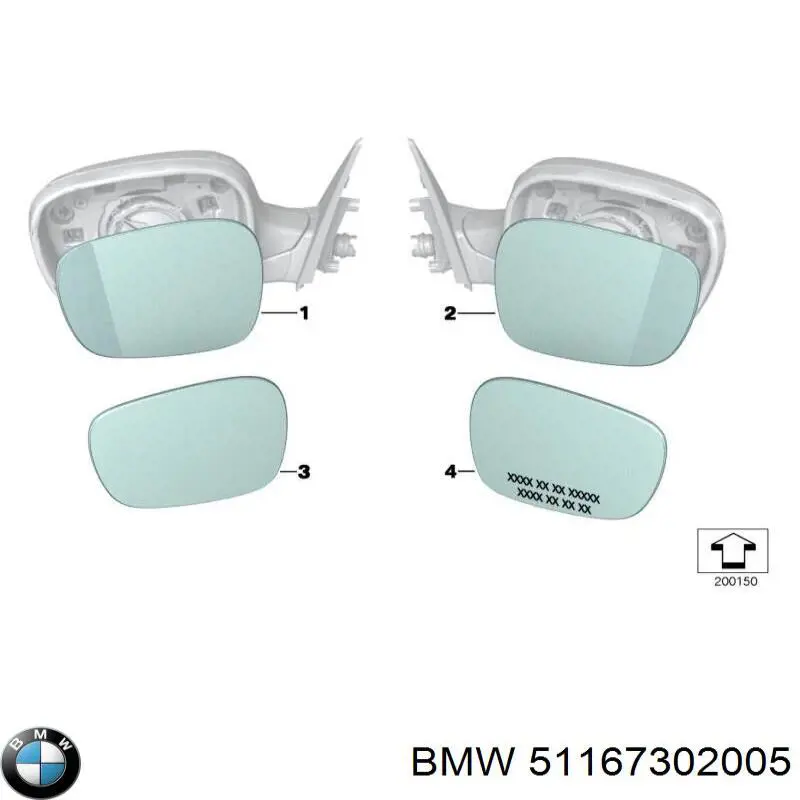 51167302005 BMW Elemento espelhado do espelho de retrovisão esquerdo