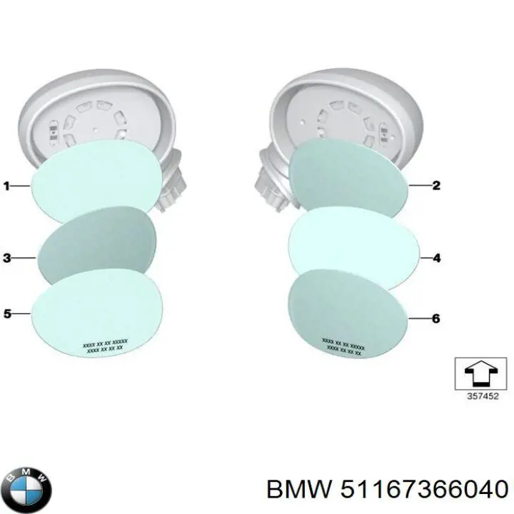 51167366040 BMW Elemento espelhado do espelho de retrovisão direito
