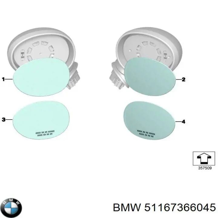 51167366045 BMW Elemento espelhado do espelho de retrovisão esquerdo