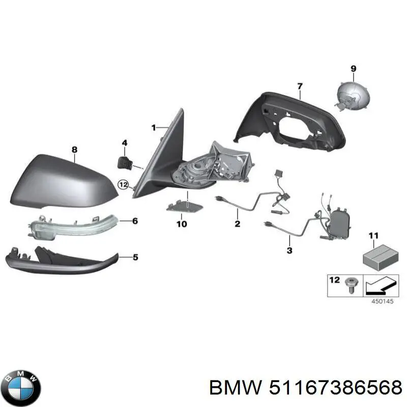 51167386568 BMW Placa sobreposta (tampa) do espelho de retrovisão direito