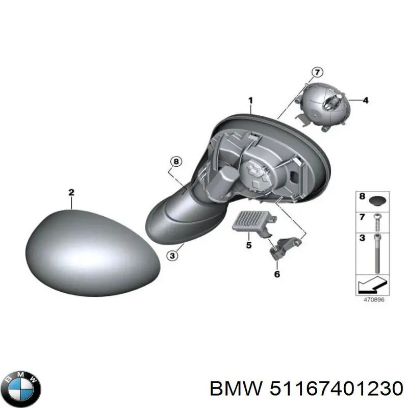 51167401230 BMW Espelho de retrovisão direito