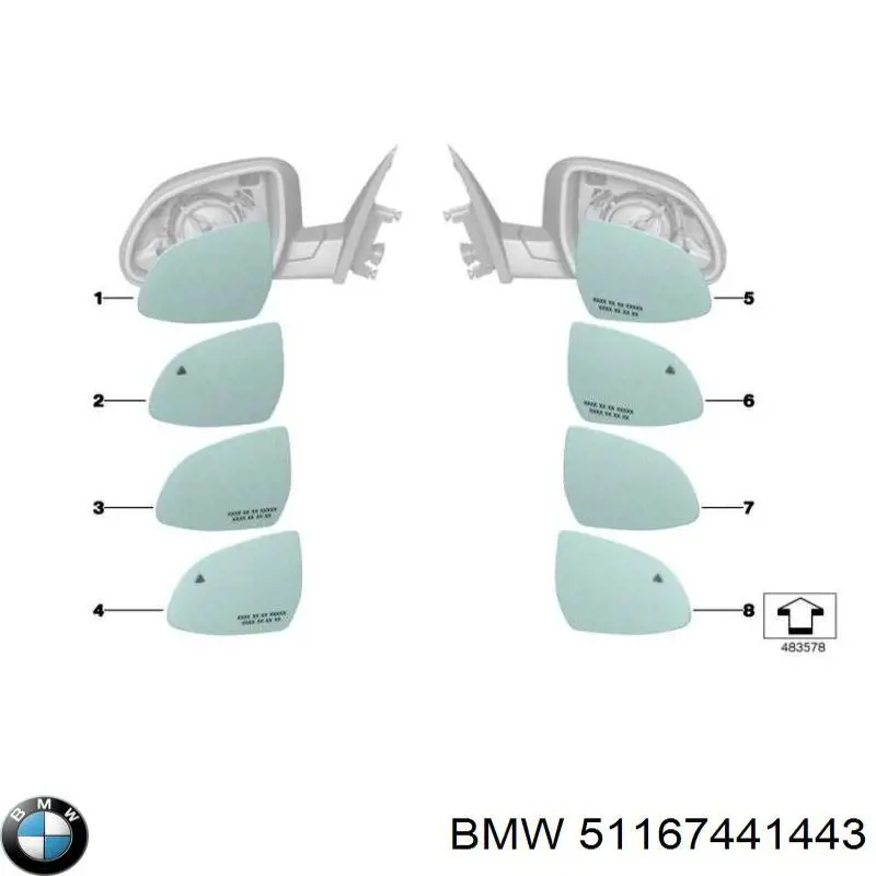 Elemento espelhado do espelho de retrovisão esquerdo BMW 51167441443 preço, a partir de 619,82 USD