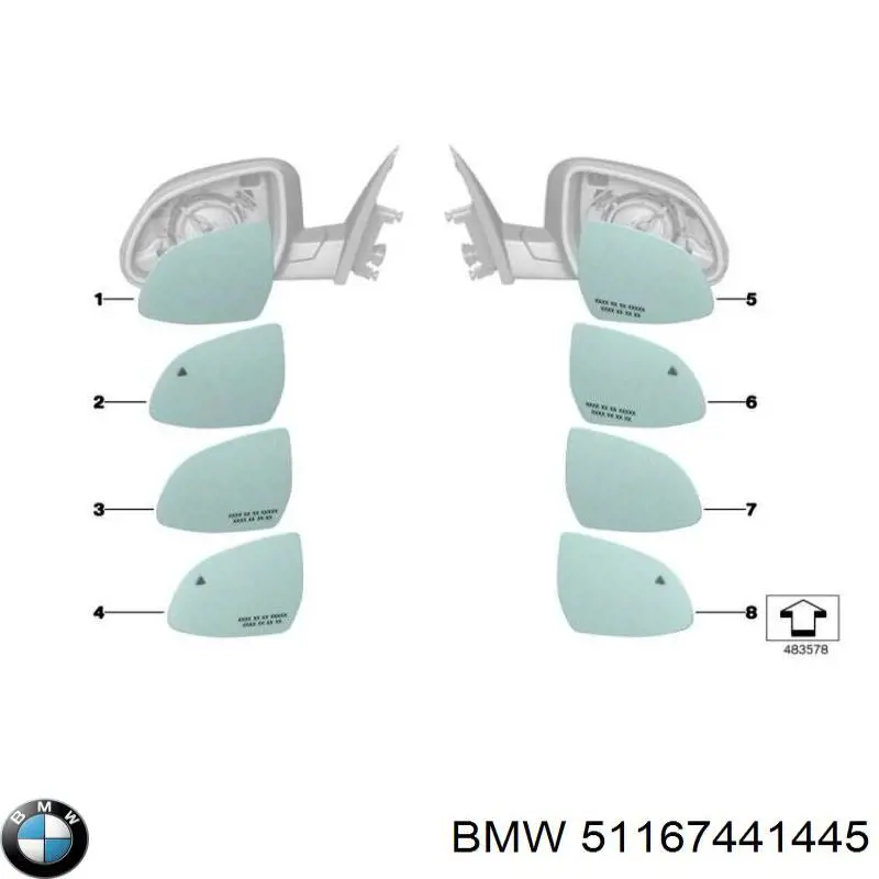 Elemento espelhado do espelho de retrovisão esquerdo BMW 51167441445 preço, a partir de 505,52 USD