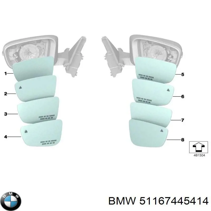 51167445414 BMW Elemento espelhado do espelho de retrovisão direito