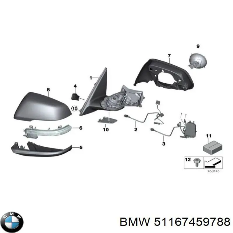 51167459788 BMW Caixa do espelho de retrovisão direito