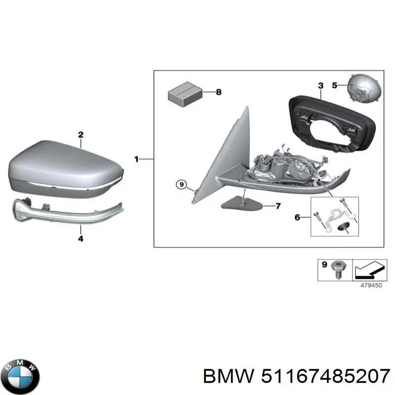 51167485207 BMW Caixa do espelho de retrovisão esquerdo